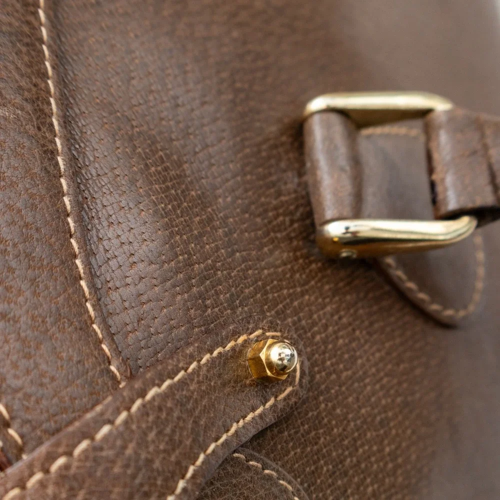 Vintage Gucci Brown Leather Boston Satchel Handbag Gold Logo Italy Doctor Bag